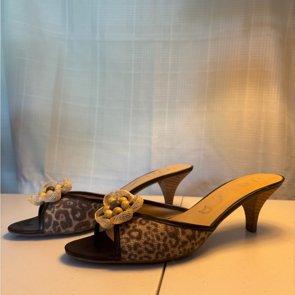 Unisa Brown Leopard Print Heels with Beaded Accent